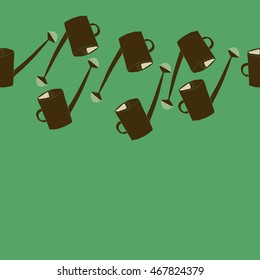 Seamless  horizontal  pattern of watering can, doodles,  object,ellipses  . Hand drawn.