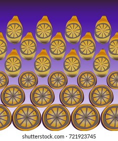 Seamless horizontal pattern with whole lemon and cut of lemon on blue background. Vector illustration can be used in the design of textiles, dishes, postcards, posters.