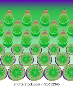 Seamless horizontal pattern with whole lemon and cut of lemon on violet background. Vector illustration can be used in the design of textiles, dishes, postcards, posters.