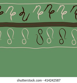 Seamless horizontal  pattern of zodiac signs, doodles, object,capricorn,copy space ,lions, stripes. Hand drawn.