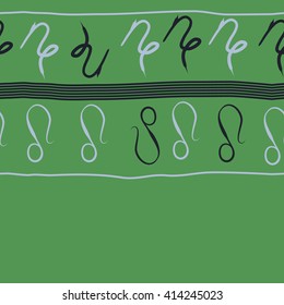Seamless horizontal  pattern of zodiac signs, doodles, object,capricorn,copy space ,lions, stripes. Hand drawn.