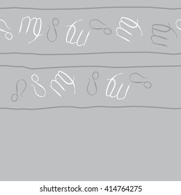 Seamless horizontal pattern of zodiac signs, doodles, object,virgo,lions, stripes, copy space. Hand drawn.