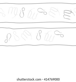 Seamless horizontal pattern of zodiac signs, doodles, object,virgo,lions, stripes, copy space. Hand drawn.