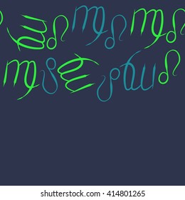 Seamless horizontal pattern of zodiac signs, doodles, object,virgo,lions,  copy space. Hand drawn.