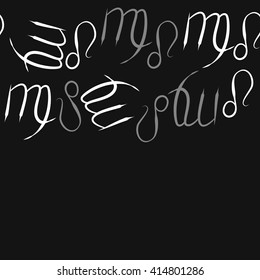 Seamless horizontal pattern of zodiac signs, doodles, object,virgo,lions,  copy space. Hand drawn.