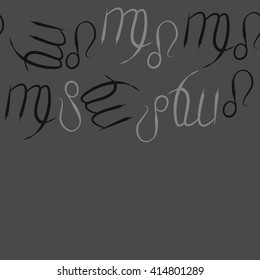 Seamless horizontal pattern of zodiac signs, doodles, object,virgo,lions,  copy space. Hand drawn.