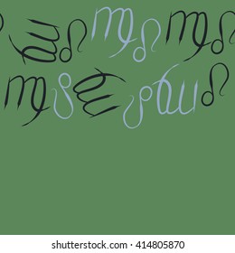 Seamless horizontal pattern of zodiac signs, doodles, object,virgo,lions,  copy space. Hand drawn.