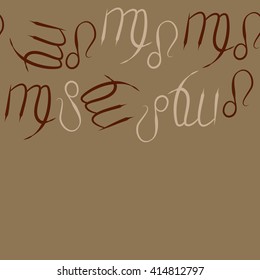 Seamless horizontal pattern of zodiac signs, doodles, object,virgo,lions,  copy space. Hand drawn.