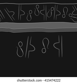 Seamless horizontal pattern of zodiac signs, doodles, object,libra,lions,stripes, copy space. Hand drawn.