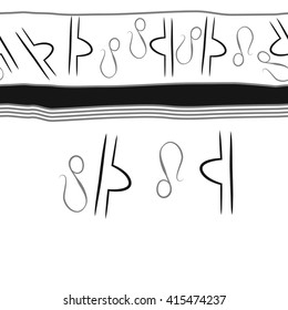 Seamless horizontal pattern of zodiac signs, doodles, object,libra,lions,stripes, copy space. Hand drawn.