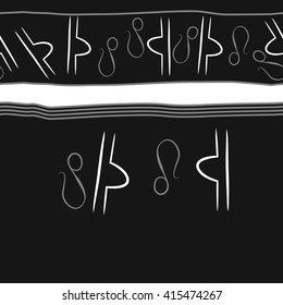 Seamless horizontal pattern of zodiac signs, doodles, object,libra,lions,stripes, copy space. Hand drawn.