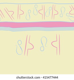 Seamless horizontal pattern of zodiac signs, doodles, object,libra,lions,stripes, copy space. Hand drawn.