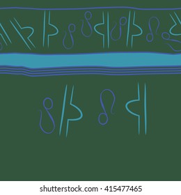Seamless horizontal pattern of zodiac signs, doodles, object,libra,lions,stripes, copy space. Hand drawn.