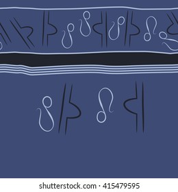 Seamless horizontal pattern of zodiac signs, doodles, object,libra,lions,stripes, copy space. Hand drawn.