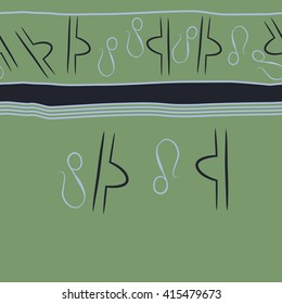 Seamless horizontal pattern of zodiac signs, doodles, object,libra,lions,stripes, copy space. Hand drawn.