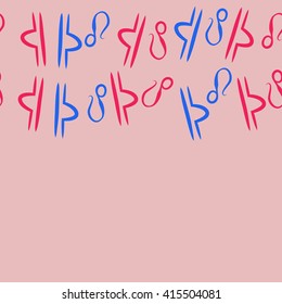 Seamless horizontal pattern of zodiac signs, doodles, object,libra,lions, copy space. Hand drawn.