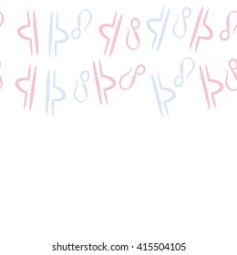 Seamless horizontal pattern of zodiac signs, doodles, object,libra,lions, copy space. Hand drawn.