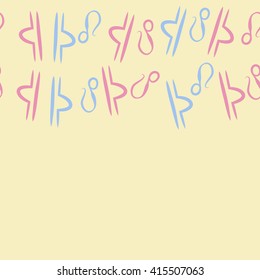 Seamless horizontal pattern of zodiac signs, doodles, object,libra,lions, copy space. Hand drawn.