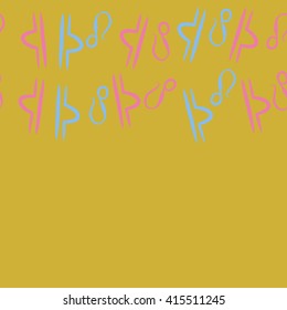 Seamless horizontal pattern of zodiac signs, doodles, object,libra,lions, copy space. Hand drawn.