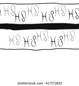 Seamless horizontal pattern of zodiac signs, doodles, object,pisces,lions, stripes, copy space. Hand drawn.