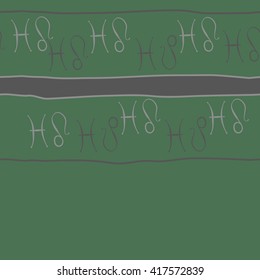 Seamless horizontal pattern of zodiac signs, doodles, object,pisces,lions, stripes, copy space. Hand drawn.