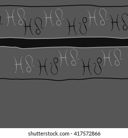 Seamless horizontal pattern of zodiac signs, doodles, object,pisces,lions, stripes, copy space. Hand drawn.