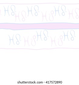 Seamless horizontal pattern of zodiac signs, doodles, object,pisces,lions, stripes, copy space. Hand drawn.