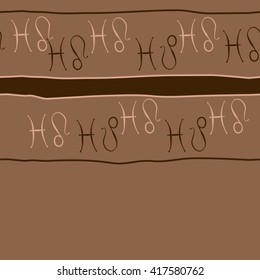 Seamless horizontal pattern of zodiac signs, doodles, object,pisces,lions, stripes, copy space. Hand drawn.