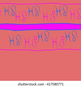 Seamless horizontal pattern of zodiac signs, doodles, object,pisces,lions, stripes, copy space. Hand drawn.