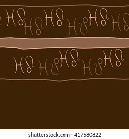Seamless horizontal pattern of zodiac signs, doodles, object,pisces,lions, stripes, copy space. Hand drawn.