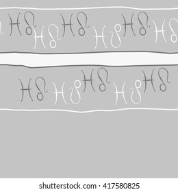 Seamless horizontal pattern of zodiac signs, doodles, object,pisces,lions, stripes, copy space. Hand drawn.