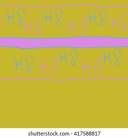 Seamless horizontal pattern of zodiac signs, doodles, object,pisces,lions, stripes, copy space. Hand drawn.