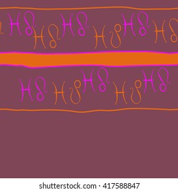 Seamless horizontal pattern of zodiac signs, doodles, object,pisces,lions, stripes, copy space. Hand drawn.