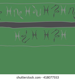 Seamless  horizontal pattern of zodiac signs, doodles, object,pisces,capricorn, stripes, copy space. Hand drawn.