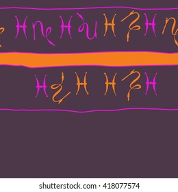 Seamless  horizontal pattern of zodiac signs, doodles, object,pisces,capricorn, stripes, copy space. Hand drawn.
