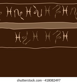 Seamless  horizontal pattern of zodiac signs, doodles, object,pisces,capricorn, stripes, copy space. Hand drawn.
