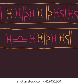 Seamless horizontal pattern of zodiac signs, doodles, object,pisces,libra, copy space. Hand drawn.