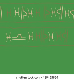 Seamless horizontal pattern of zodiac signs, doodles, object,pisces,libra, copy space. Hand drawn.