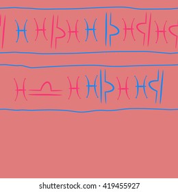 Seamless horizontal pattern of zodiac signs, doodles, object,pisces,libra, copy space. Hand drawn.