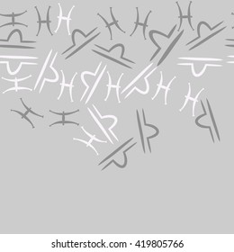Seamless  horizontal pattern of zodiac signs, doodles, object,pisces,libra, copy space. Hand drawn.
