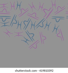 Seamless  horizontal pattern of zodiac signs, doodles, object,pisces,libra, copy space. Hand drawn.
