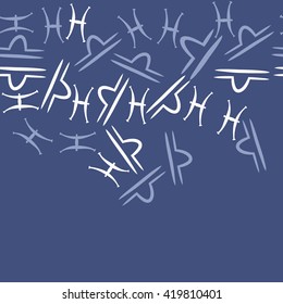 Seamless  horizontal pattern of zodiac signs, doodles, object,pisces,libra, copy space. Hand drawn.