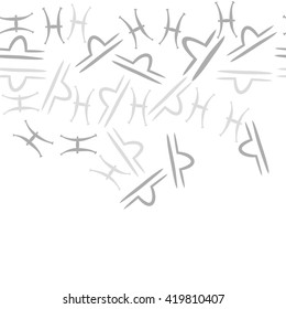 Seamless  horizontal pattern of zodiac signs, doodles, object,pisces,libra, copy space. Hand drawn.