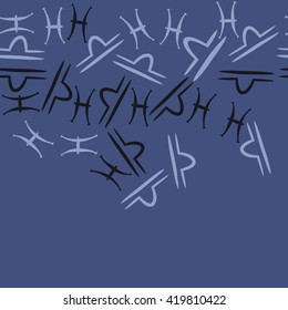Seamless  horizontal pattern of zodiac signs, doodles, object,pisces,libra, copy space. Hand drawn.
