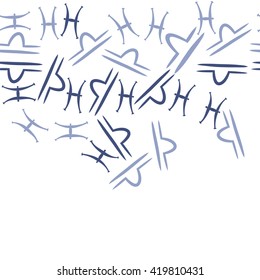Seamless  horizontal pattern of zodiac signs, doodles, object,pisces,libra, copy space. Hand drawn.