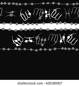 Seamless horizontal pattern of zodiac signs, doodles, object,pisces,virgo,stripes, spot, copy space. Hand drawn.