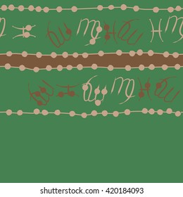 Seamless horizontal pattern of zodiac signs, doodles, object,pisces,virgo,stripes, spot, copy space. Hand drawn.