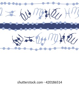 Seamless horizontal pattern of zodiac signs, doodles, object,pisces,virgo,stripes, spot, copy space. Hand drawn.