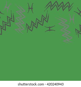 Seamless horizontal pattern of zodiac signs, doodles, object,pisces,aquarius, copy space. Hand drawn.