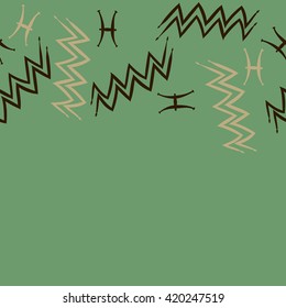 Seamless horizontal pattern of zodiac signs, doodles, object,pisces,aquarius, copy space. Hand drawn.